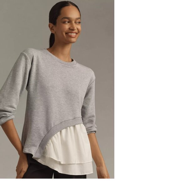 Anthropologie Maeve Asymmetrical Twofer Sweatshirt S new with tag small gray - Picture 1 of 5